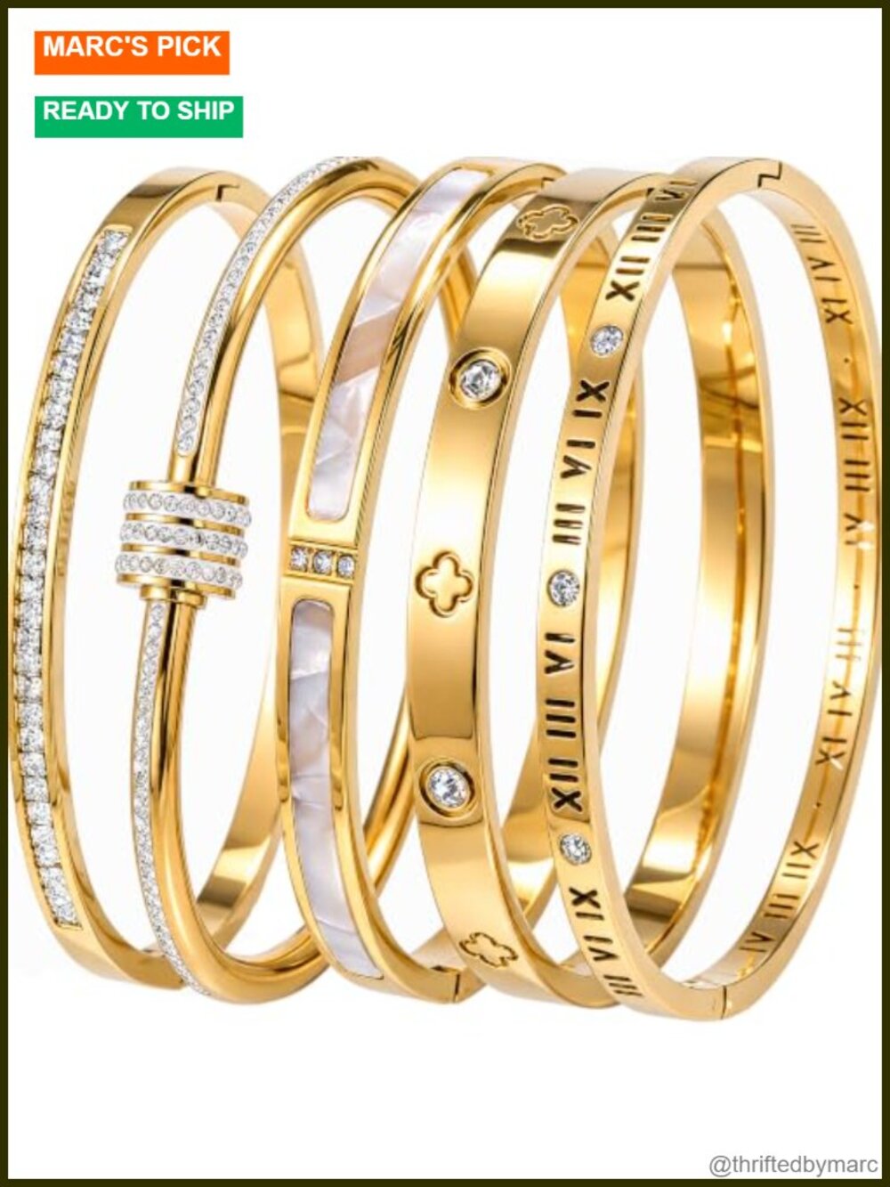 18K Gold Plated Stainless Steel Bangle Bracelet Women Stackable Gift